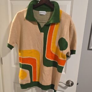Retro V-Neck Sweater - Green, Orange, Yellow